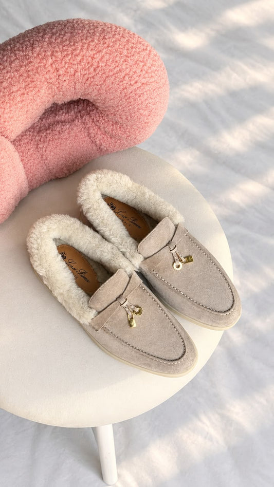 Loro Piana Shearling-Lined Suede Loafers