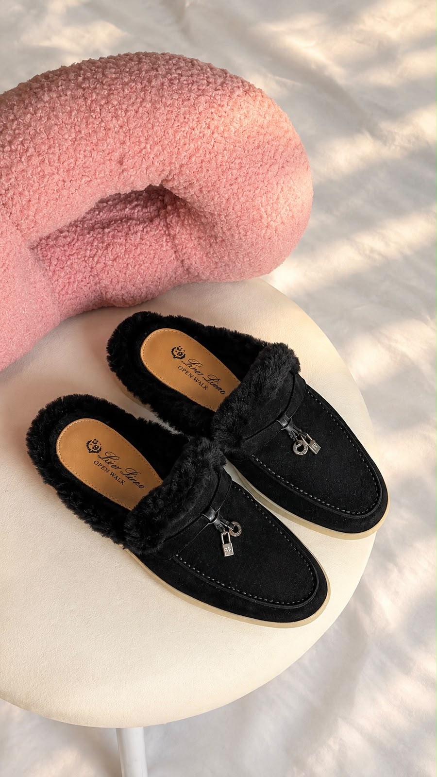 Loro Piana Shearling-Lined Suede Mules