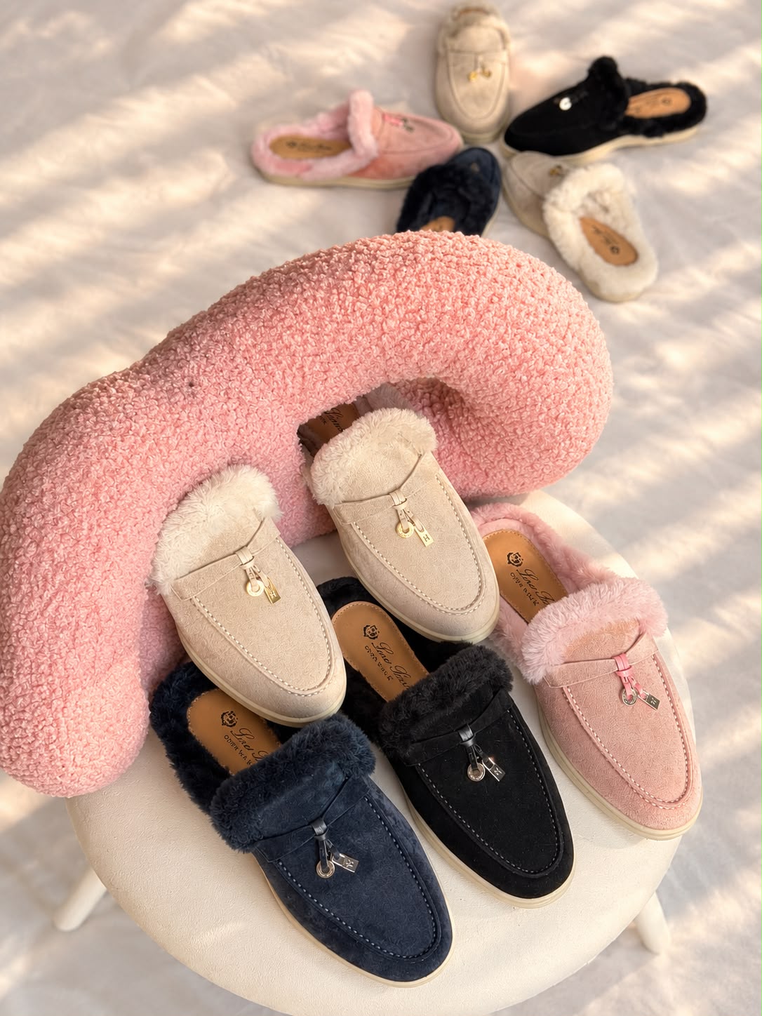 Loro Piana Shearling-Lined Suede Mules