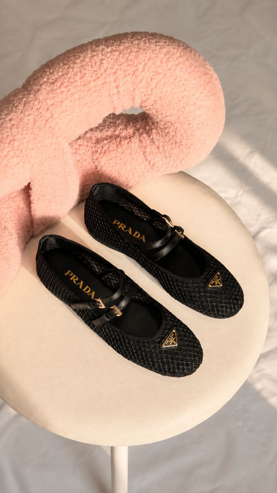 Prada Mesh Mary Jane Ballet Flats