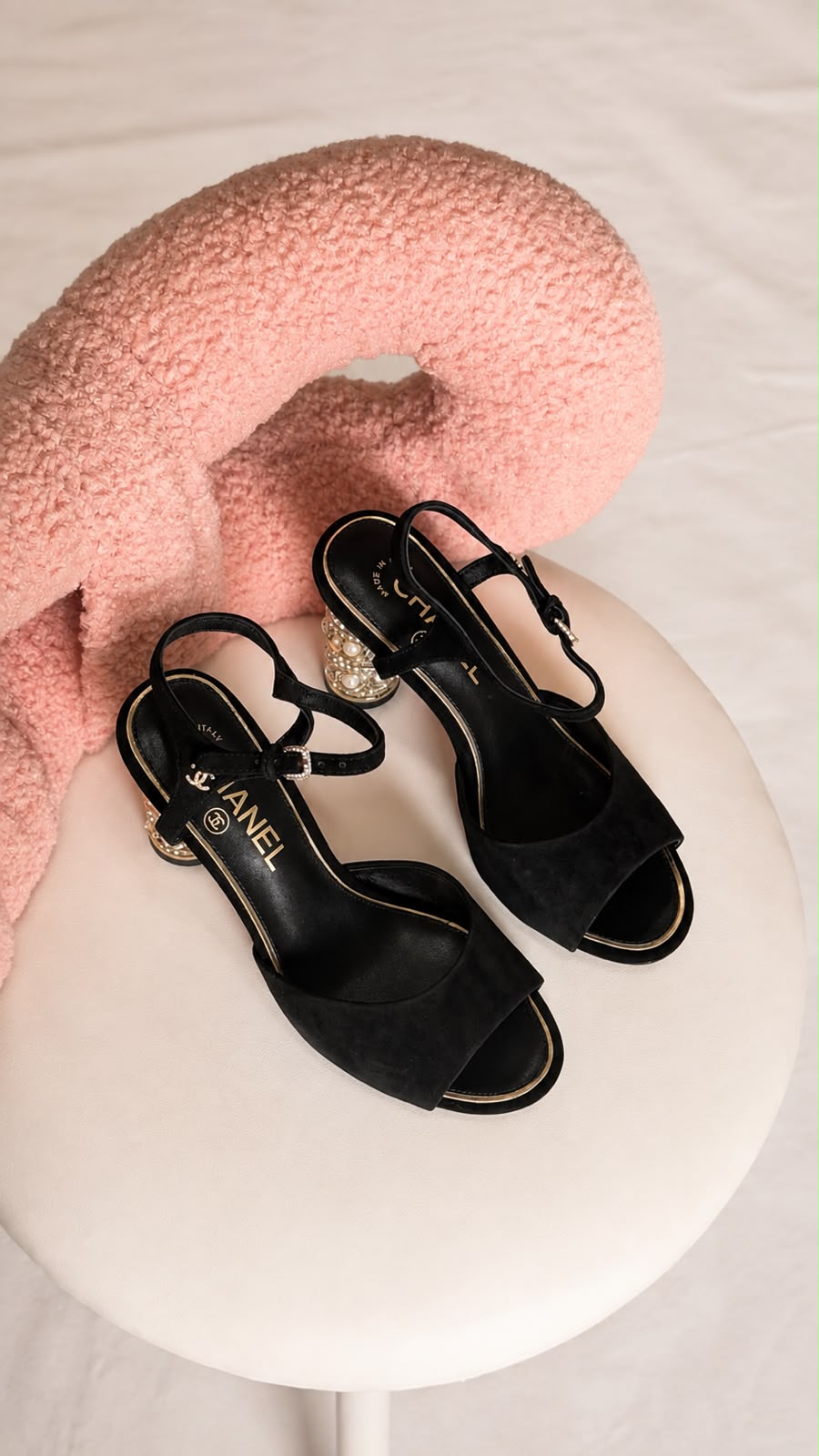 Chanel Suede Slingback Sandals with Embellished Heels