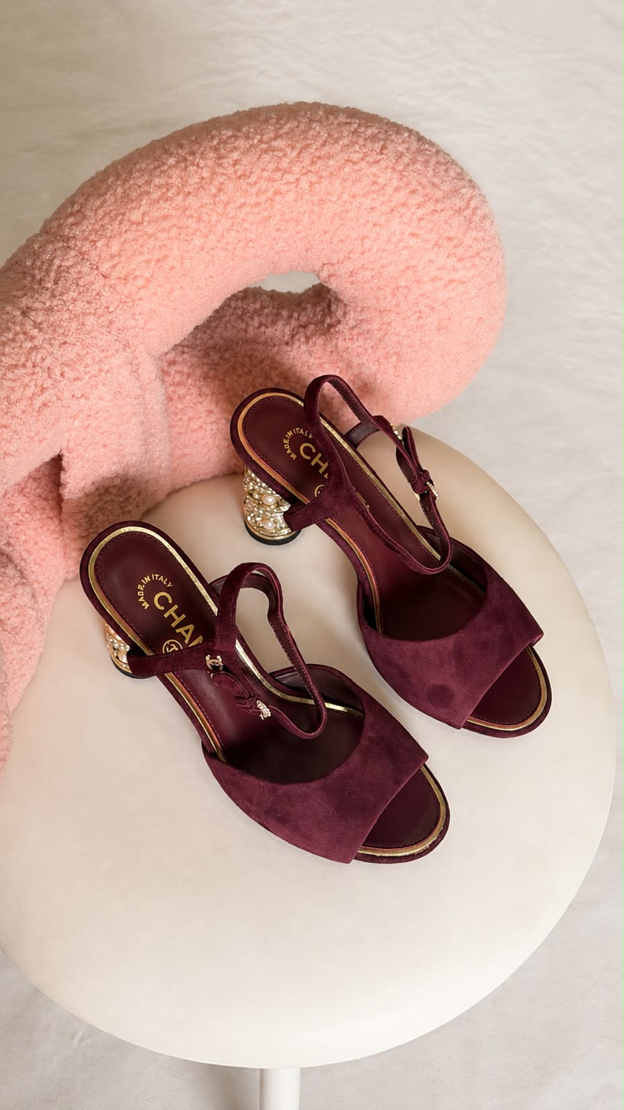 Chanel Suede Slingback Sandals with Embellished Heels