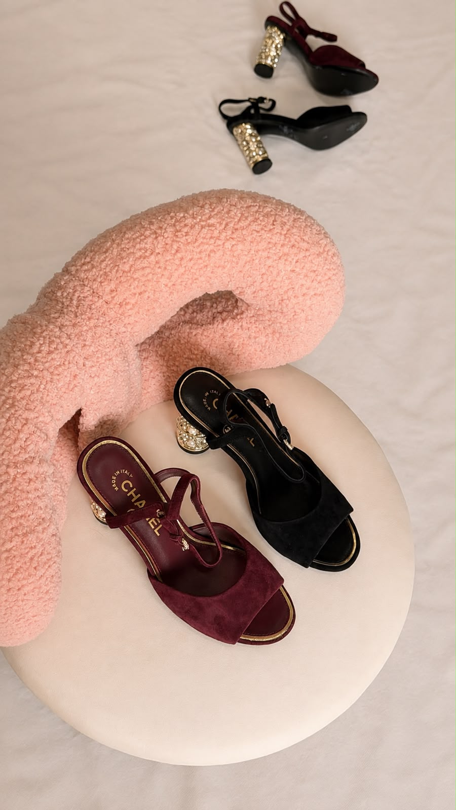 Chanel Suede Slingback Sandals with Embellished Heels
