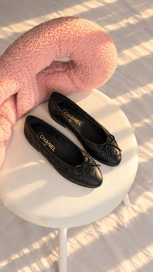 CHANEL Quilted Leather Ballet Flats with CC Logo
