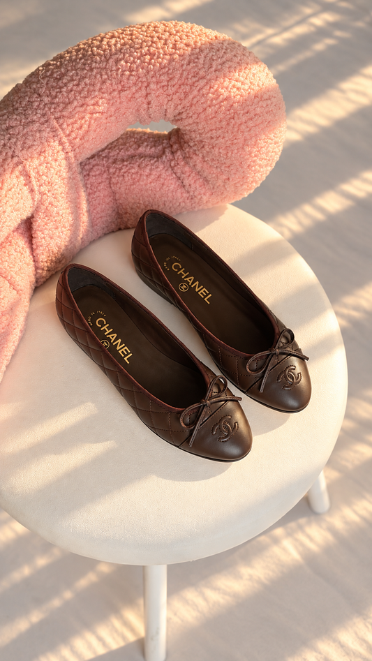 CHANEL Quilted Leather Ballet Flats with CC Logo