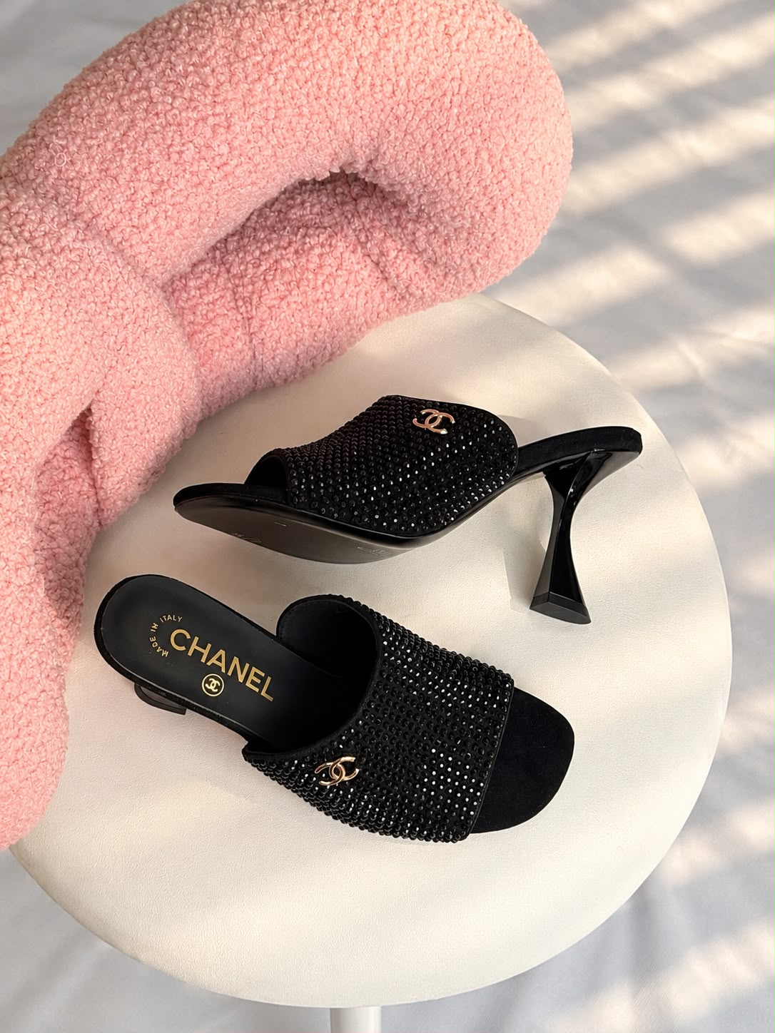 Chanel Patent Leather Slide Sandals with CC Logo