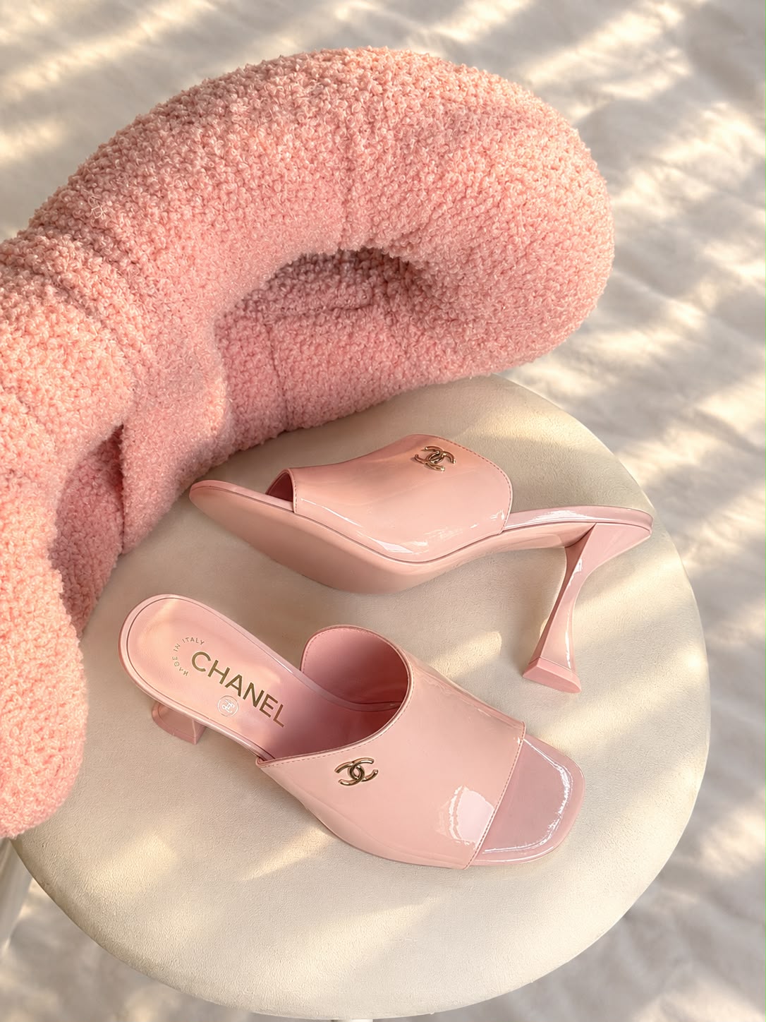 Chanel Patent Leather Slide Sandals with CC Logo