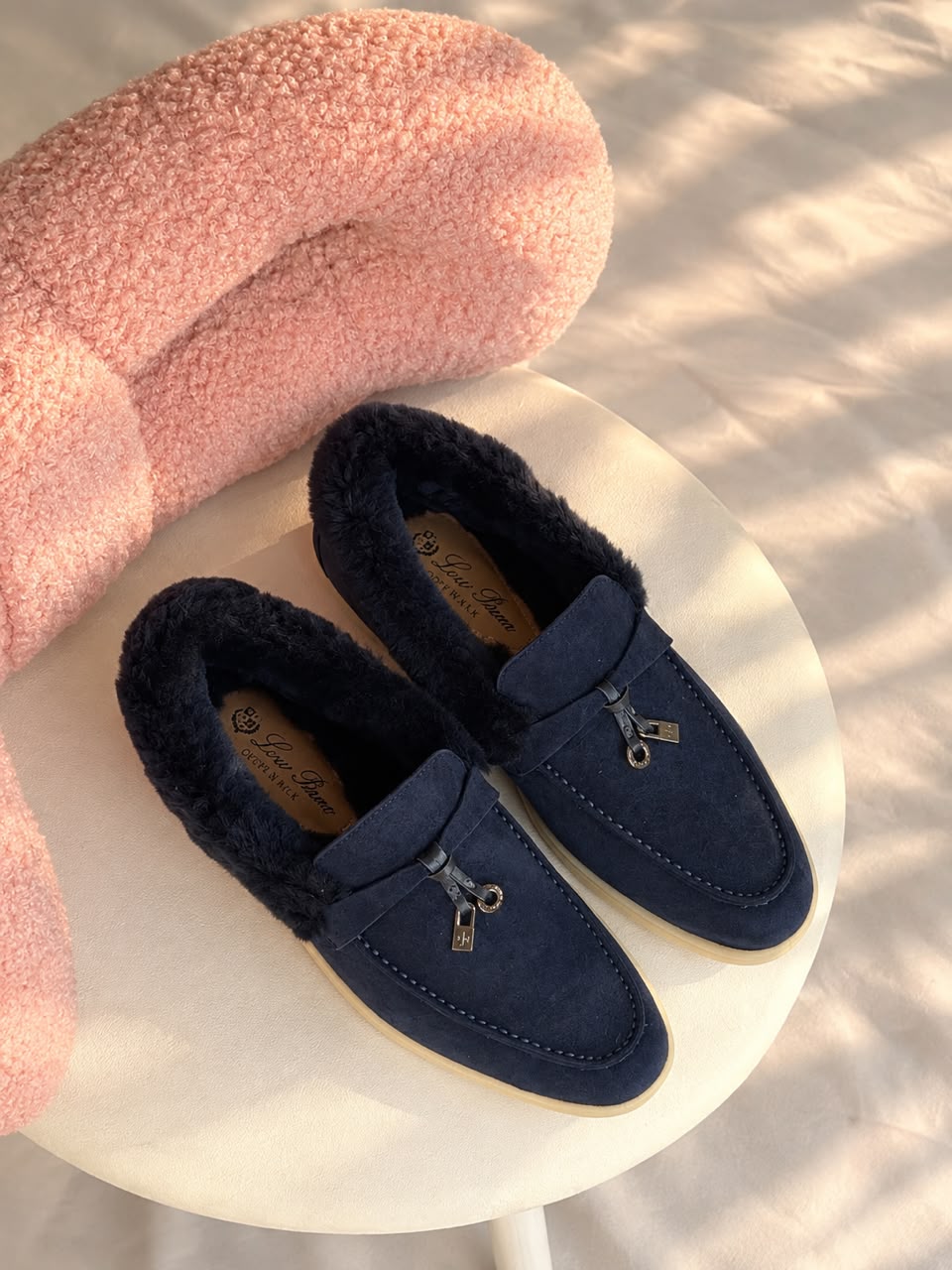 Loro Piana Shearling-Lined Suede Loafers