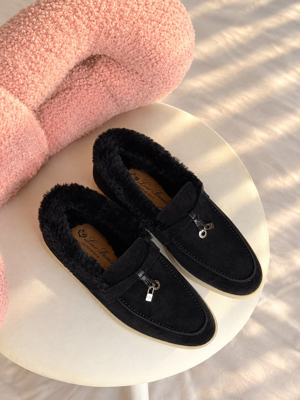 Loro Piana Shearling-Lined Suede Loafers