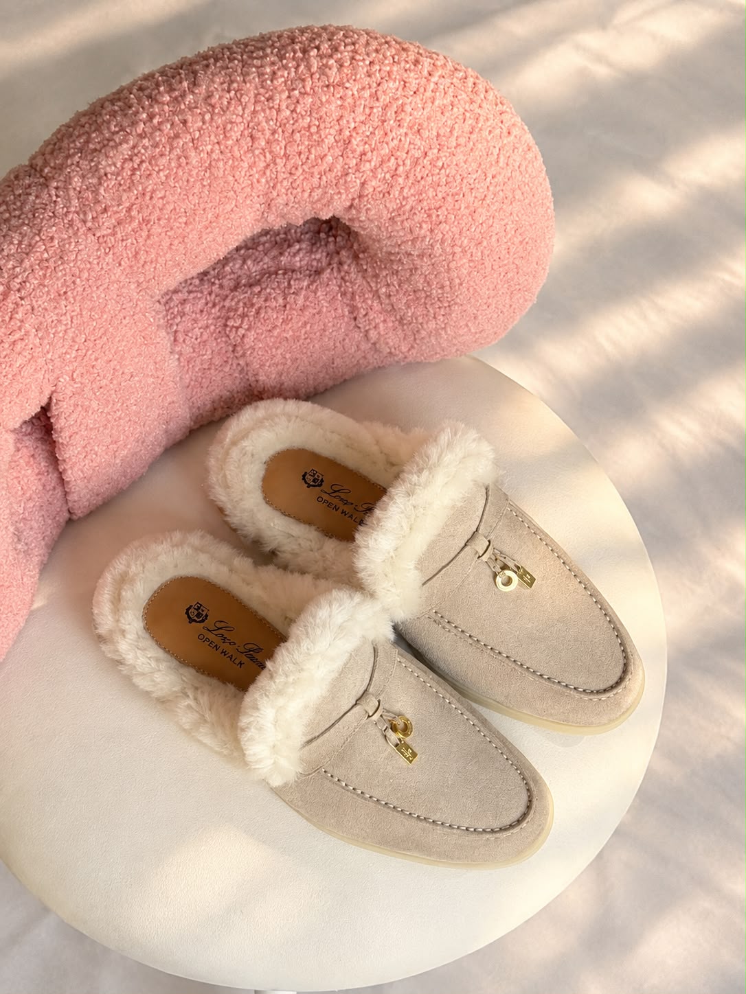 Loro Piana Shearling-Lined Suede Mules