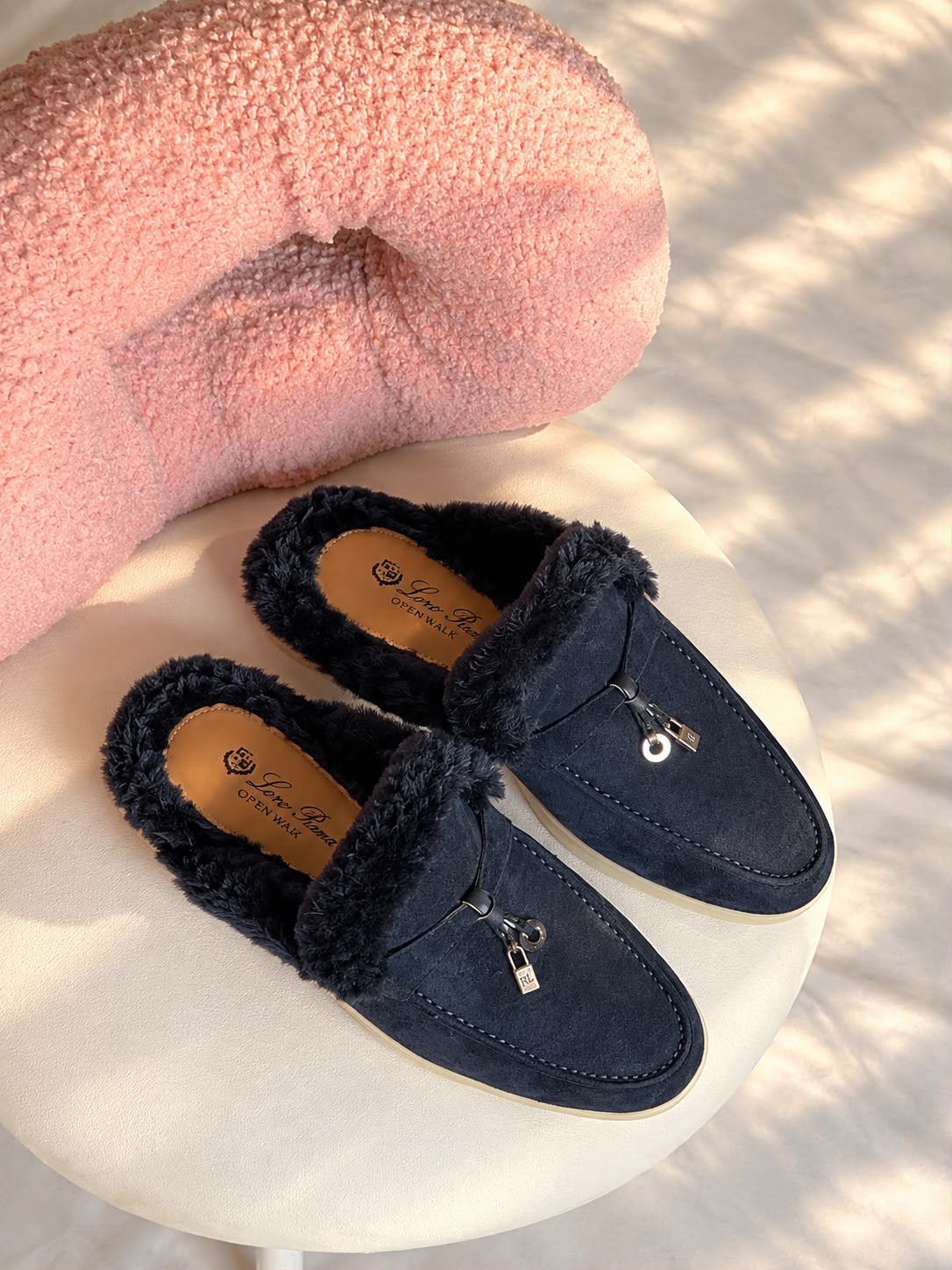 Loro Piana Shearling-Lined Suede Mules