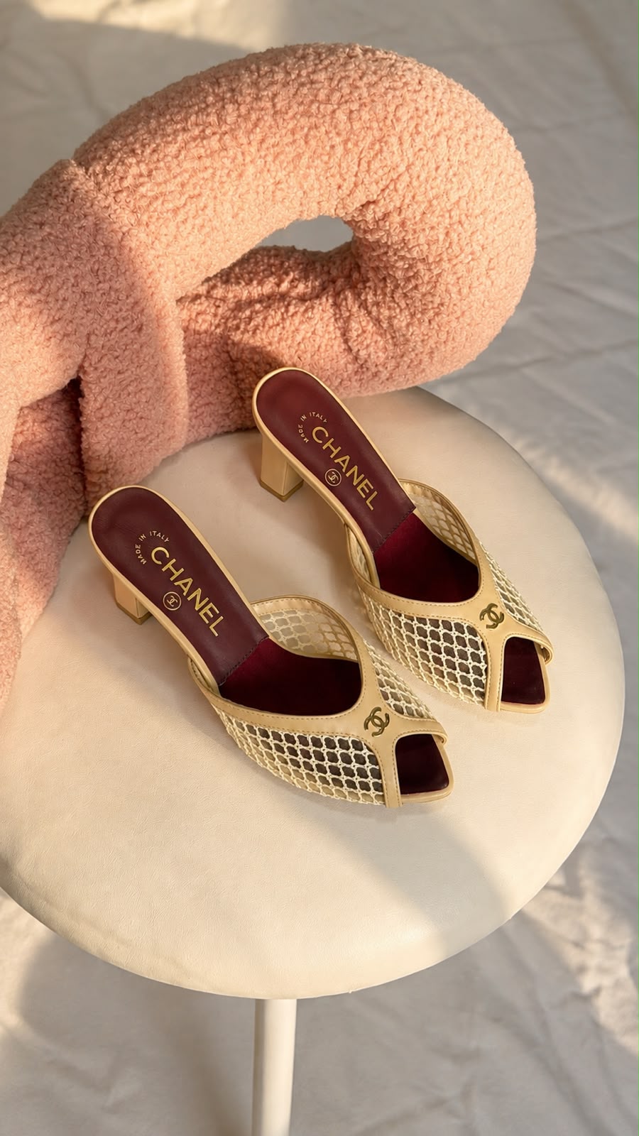 Chanel Two-Tone Mesh Peep-Toe Mules